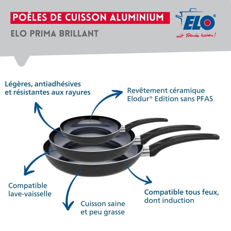 Batterie de cuisine Prima Brillant en aluminium et inox - 3 poêles, 3 faitouts
