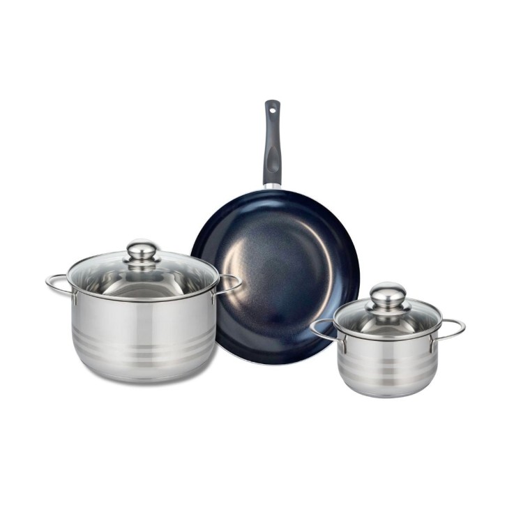 Batterie de cuisine Prima Brillant en aluminium et inox - 3 pièces - noire