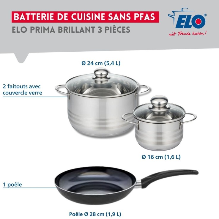 Batterie de cuisine Prima Brillant en aluminium et inox - 3 pièces - noire