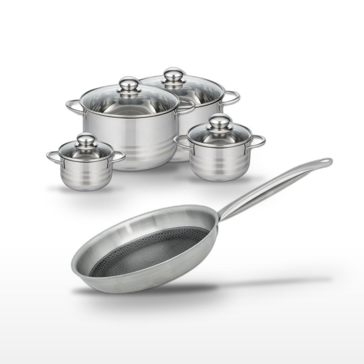 Batterie de cuisine Relief Solution en inox - 5 pièces - 28/12/14/20/24 cm - noire