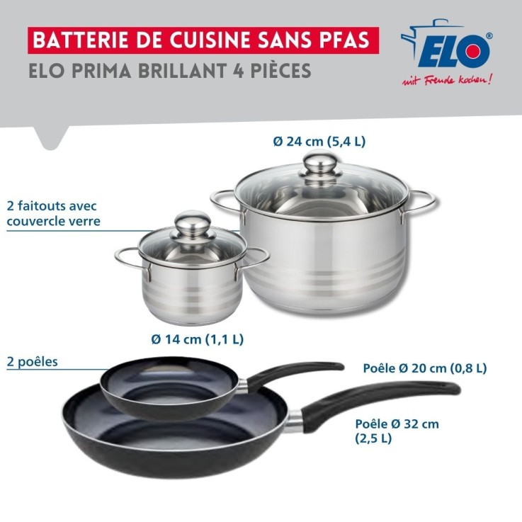 Batterie de cuisine Prima Brillant en aluminium et inox - 4 pièces