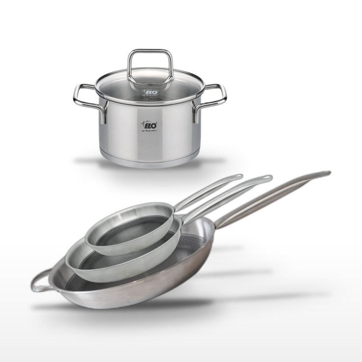 Batterie de cuisine Relief Solution et Citrin en inox - 24/28/32/16 cm - noir