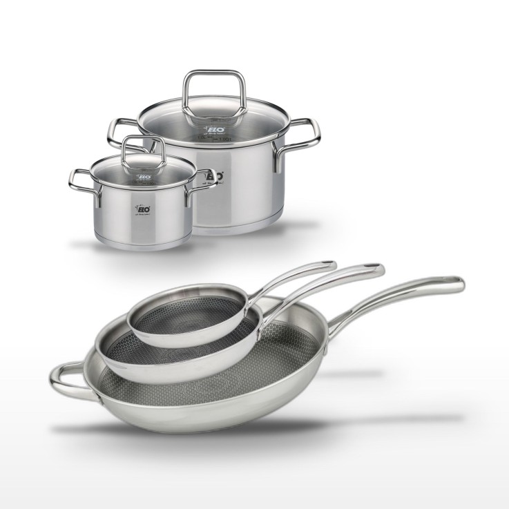 Batterie de cuisine Relief Evolution et Citrin en inox - 5 pièces - 14/20/24/28/32 cm