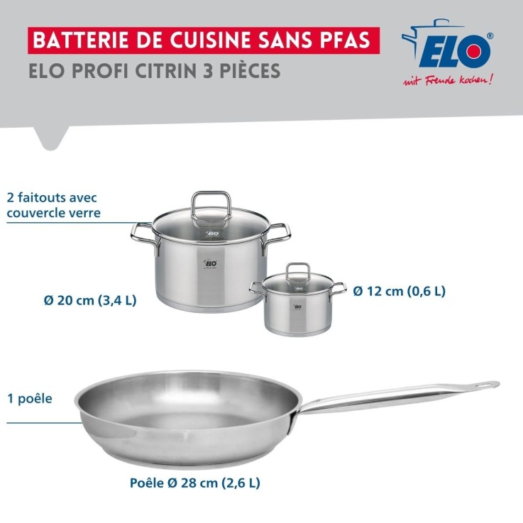 Batterie de cuisine Profi Citrin en inox - 12, 20 et 28 cm