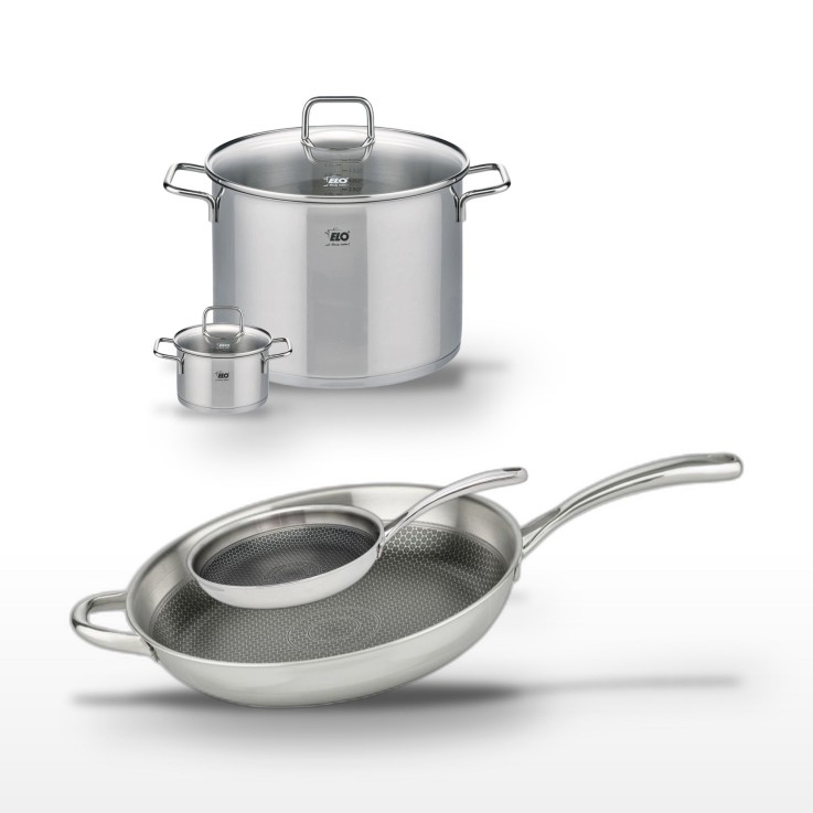 Lot de 2 poêles et 2 faitouts Relief Evolution en inox