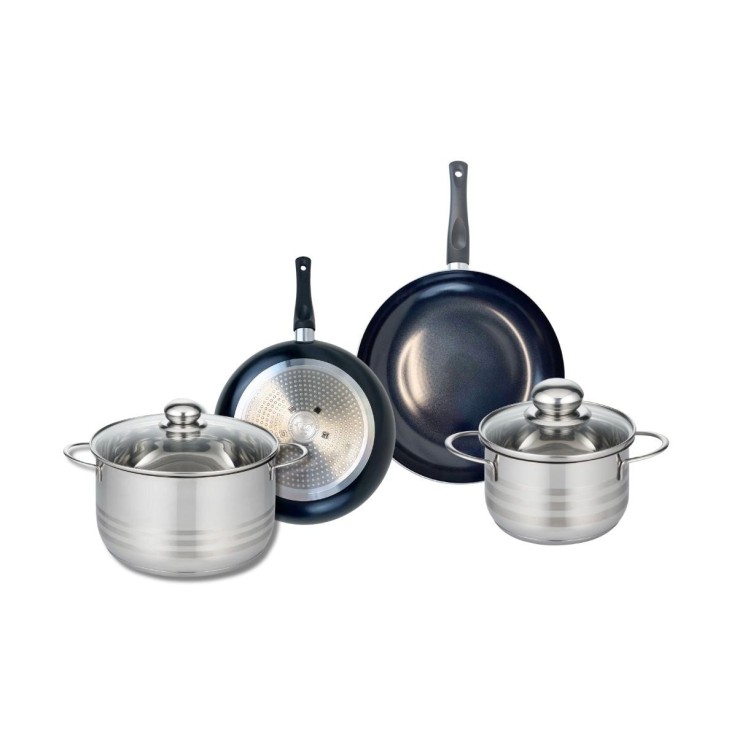 Batterie de cuisine Prima Brillant en aluminium et inox - 16 à 24 cm - noir