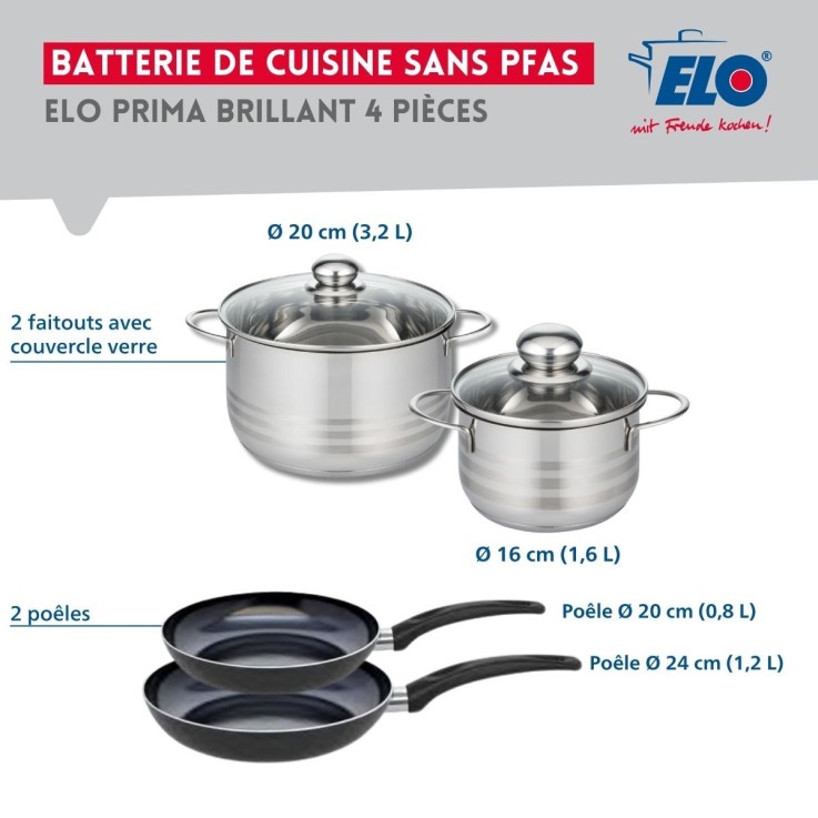 Batterie de cuisine Prima Brillant en aluminium et inox - 16 à 24 cm - noir