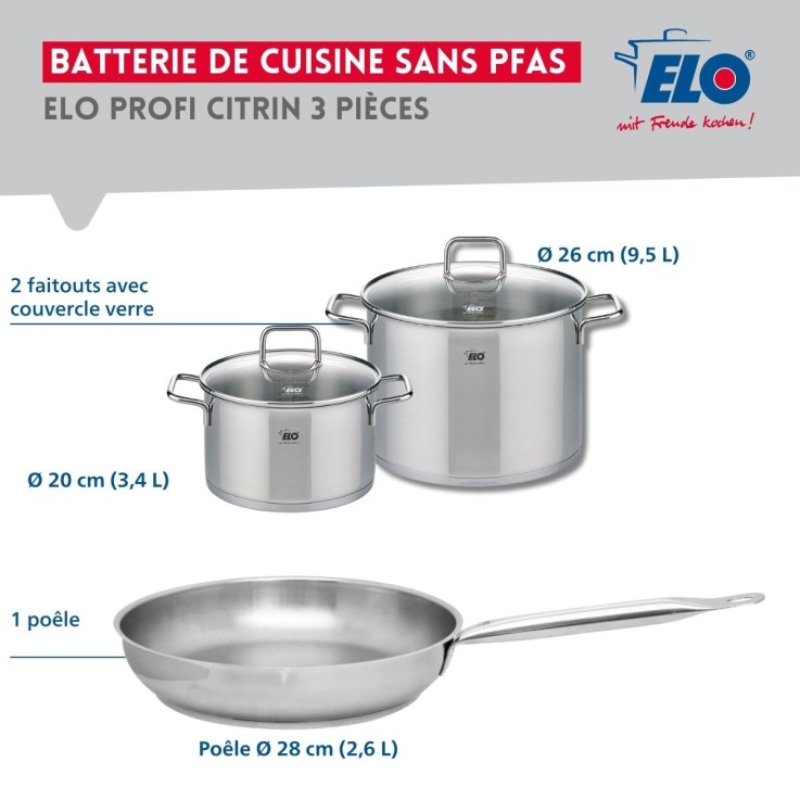 Batterie de cuisine Profi Citrin en inox - 28, 20 et 26 cm