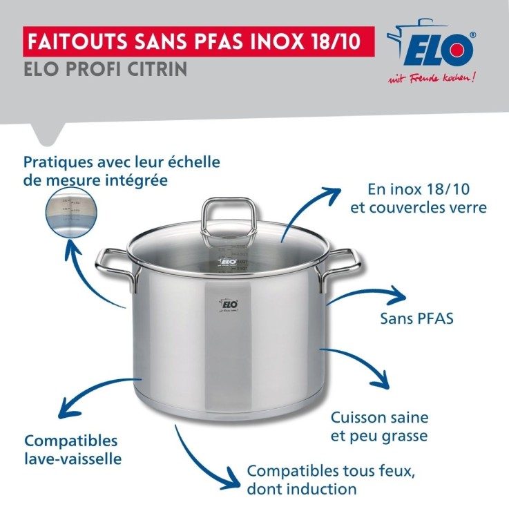 Batterie de cuisine Profi Citrin en inox - 24 et 26 cm - 9,5 L