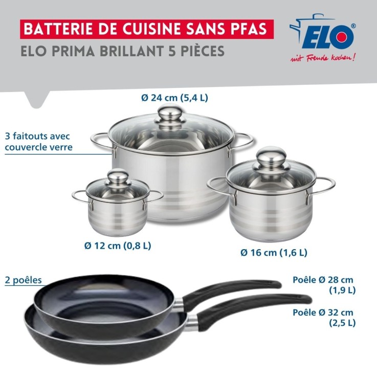 Batterie de cuisine Prima Brillant en aluminium et inox - 5 pièces - noir