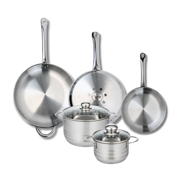 Batterie de cuisine Profi Brillant en inox - 3 poêles et 2 faitouts