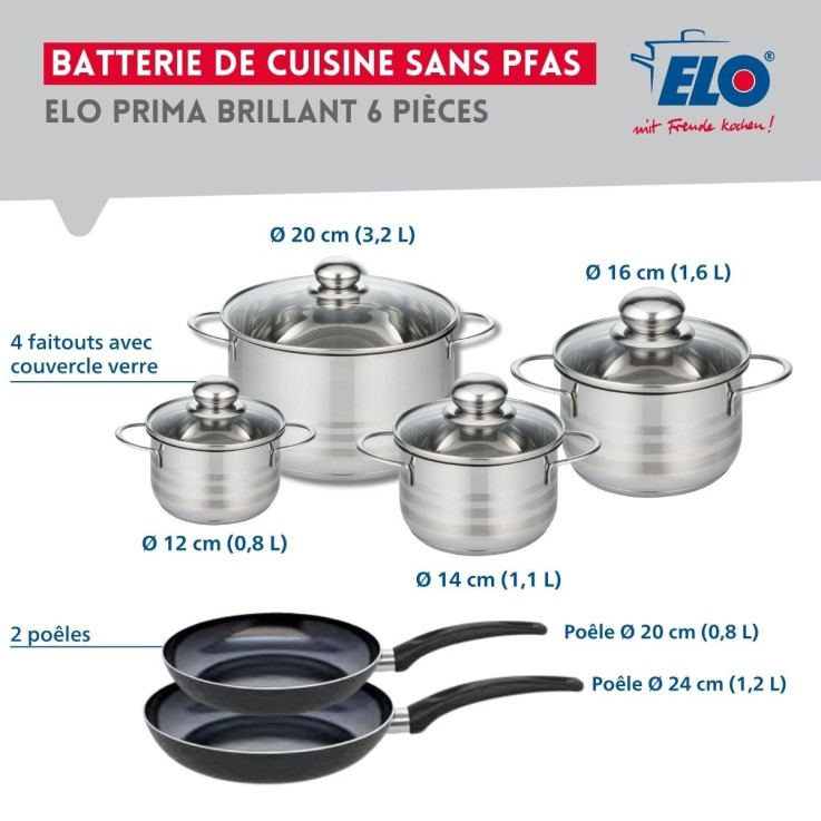 Batterie de cuisine Prima Brillant en aluminium et inox - 12-24 cm - noire