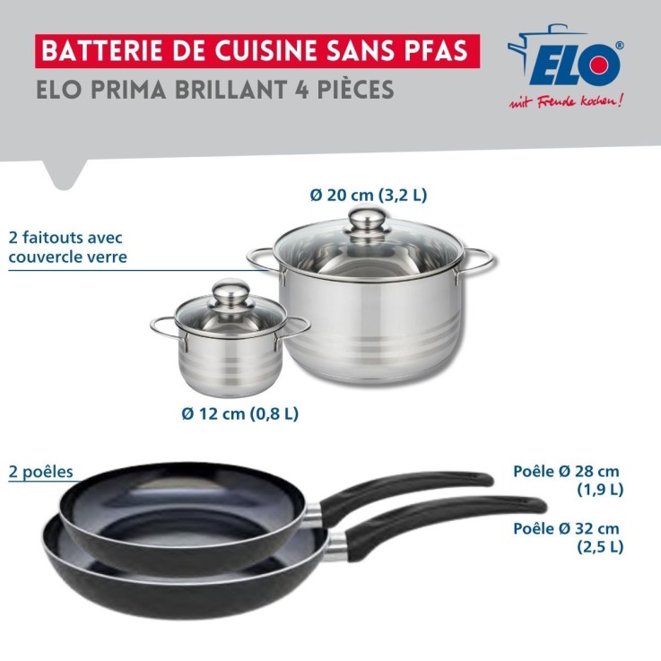 Batterie de cuisine Prima Brillant en aluminium et inox - 28/32 cm - 12/20 cm