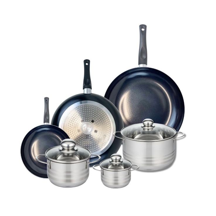 Batterie de cuisine Prima Brillant en aluminium et inox - 6 pièces - noire