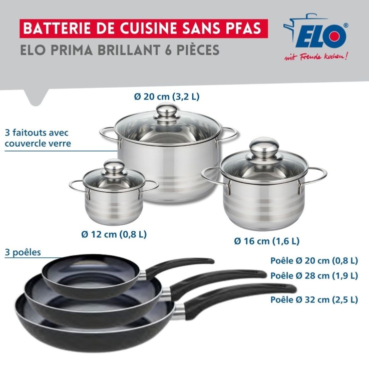 Batterie de cuisine Prima Brillant en aluminium et inox - 6 pièces - noire