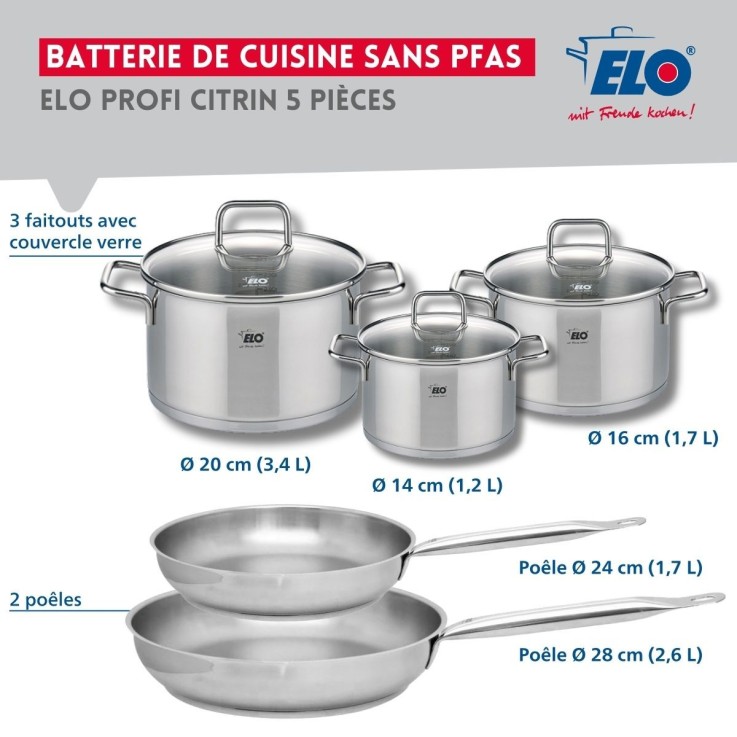 Batterie de cuisine Profi Citrin en inox - 14 à 28 cm