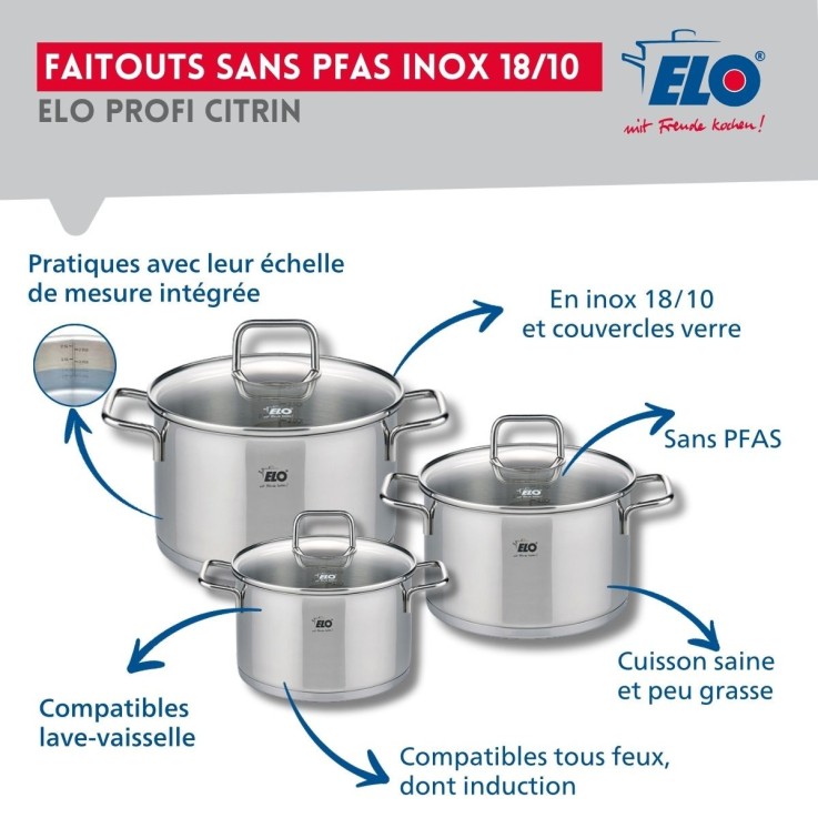 Batterie de cuisine Profi Citrin en inox - 14 à 28 cm