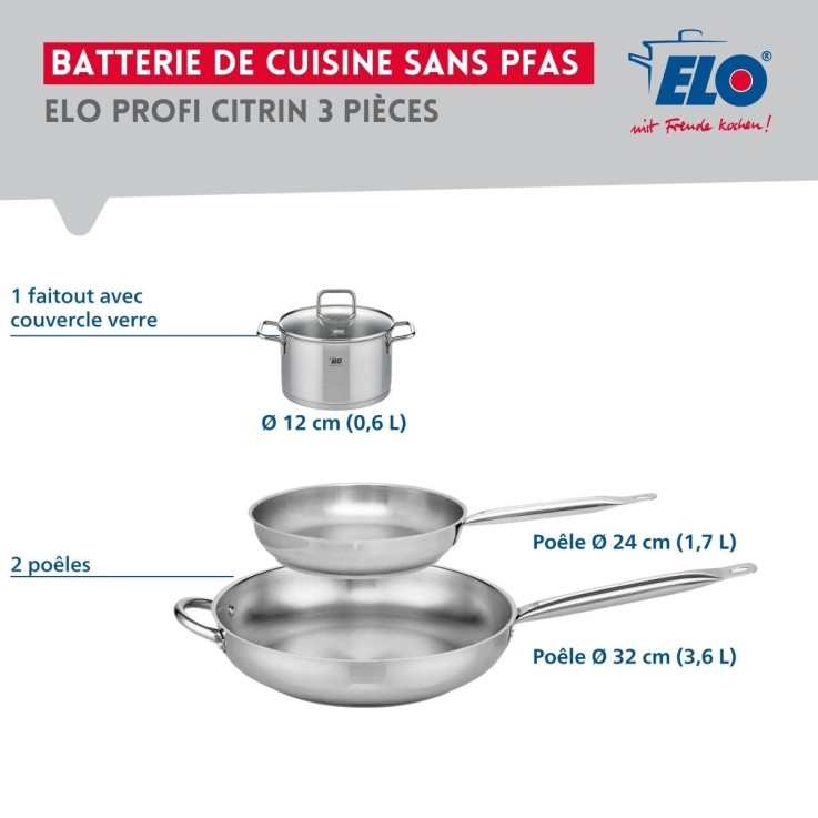 Batterie de cuisine Profi Citrin en inox - 24, 32 et 12 cm