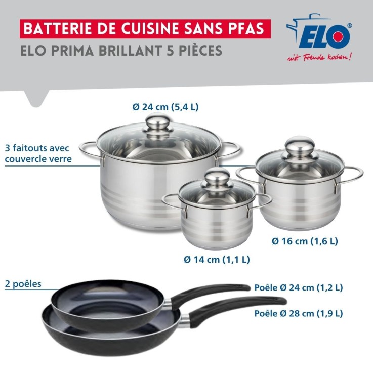Batterie de cuisine Prima Brillant en aluminium et inox - 5 pièces - noir