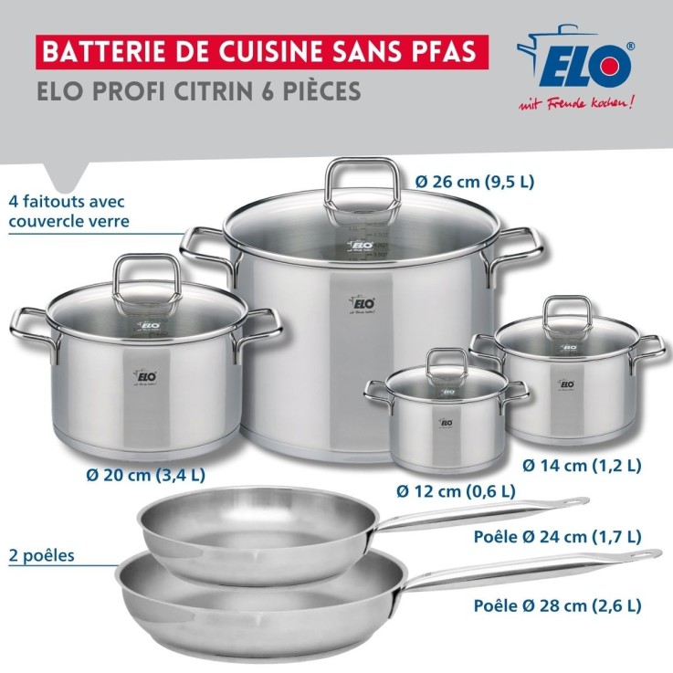 Batterie de cuisine Profi Citrin en inox - 10 pièces - poêles et faitouts
