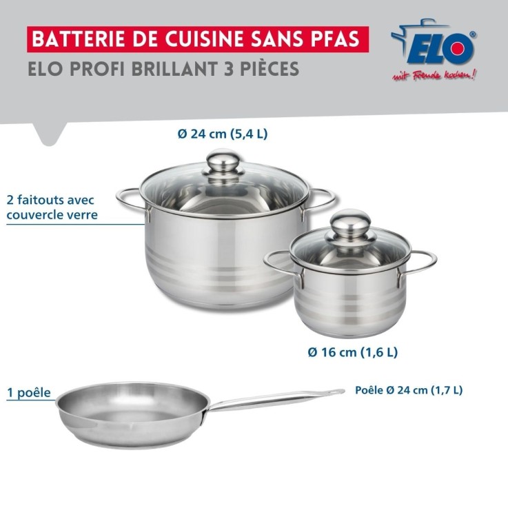 Batterie de cuisine Profi Brillant en inox - 16 et 24 cm