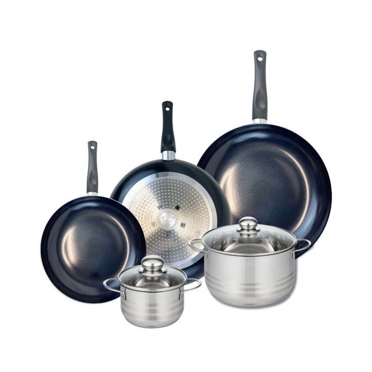 Batterie de cuisine Prima Brillant en aluminium et inox - 24/28/32 cm - 14/20 cm - noire