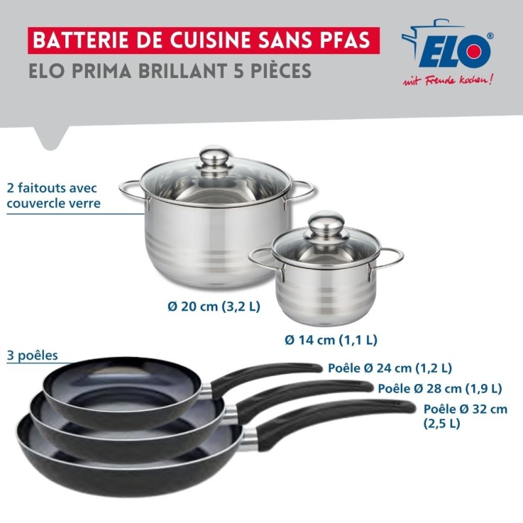 Batterie de cuisine Prima Brillant en aluminium et inox - 24/28/32 cm - 14/20 cm - noire