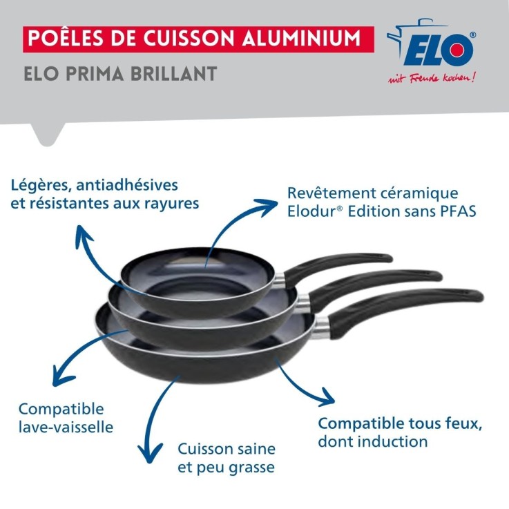 Batterie de cuisine Prima Brillant en aluminium et inox - 24/28/32 cm - 14/20 cm - noire