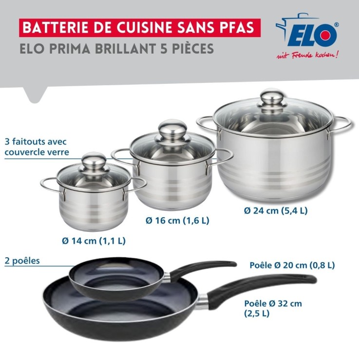 Batterie de cuisine Prima Brillant en aluminium et inox - 5 pièces - noire