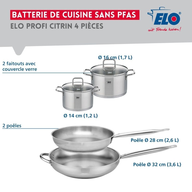 Batterie de cuisine Profi Citrin en inox - 6 pièces - poêles et faitouts