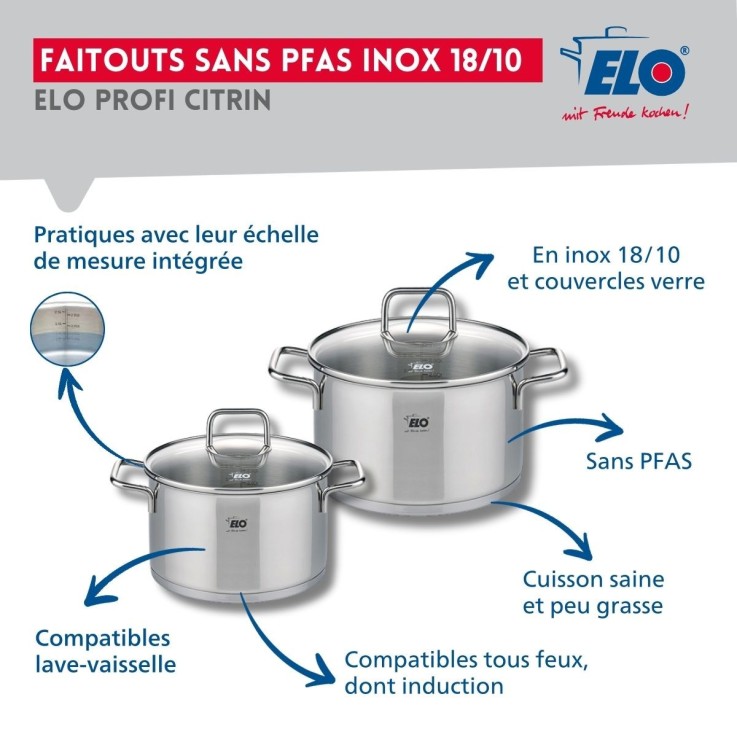 Batterie de cuisine Profi Citrin en inox - 6 pièces - poêles et faitouts