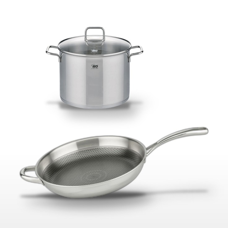 Lot faitout et poêle Relief Evolution en inox - 26 cm - 32 cm