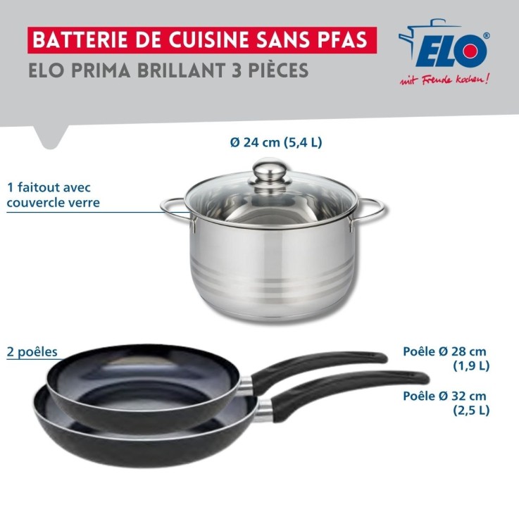 Batterie de cuisine Prima Brillant en aluminium et inox - 5,4 L