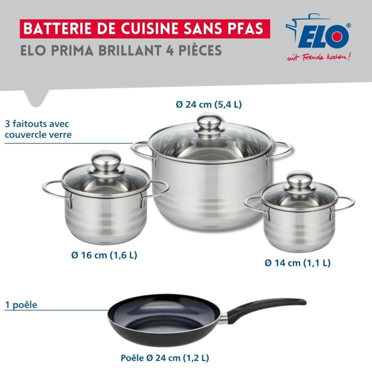 Batterie de cuisine Prima Brillant en aluminium et inox - 14, 16 et 24 cm