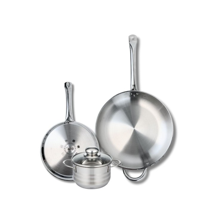 Batterie de cuisine Profi Brillant en inox - poêles 24 et 32 cm - faitout 14 cm