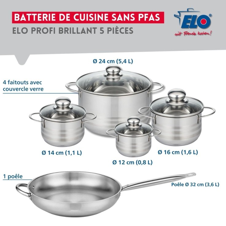 Batterie de cuisine Profi Brillant en inox - 5 pièces