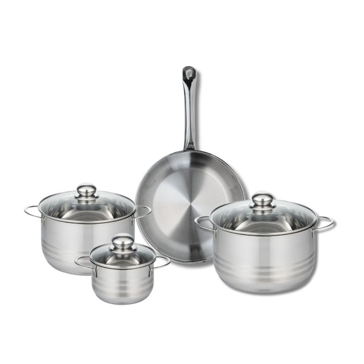 Batterie de cuisine Profi Brillant en inox - poêle 28 cm, trois faitouts