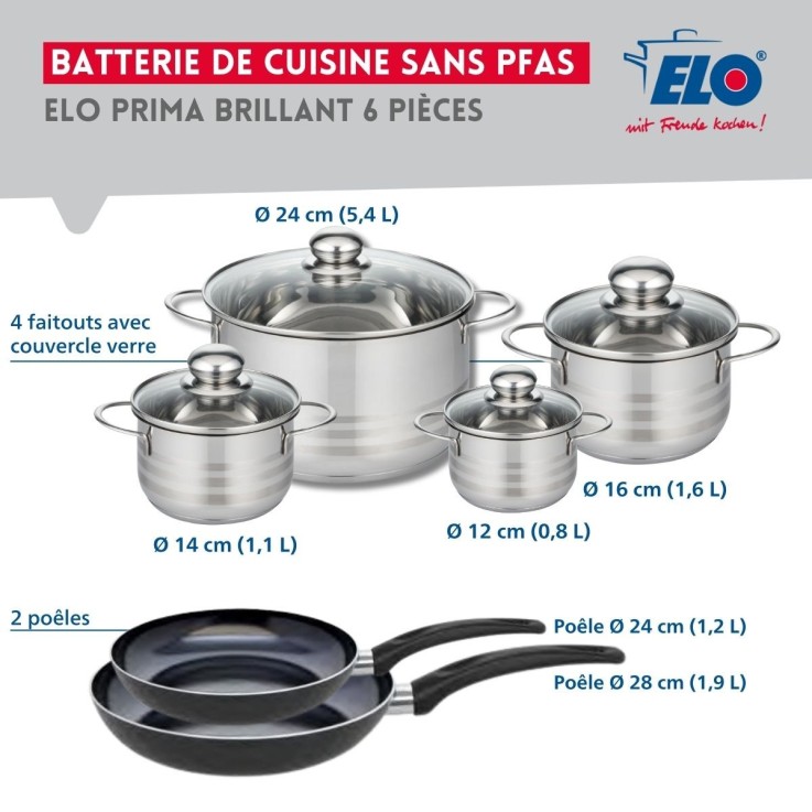 Batterie de cuisine Prima Brillant en aluminium et inox - 6 pièces
