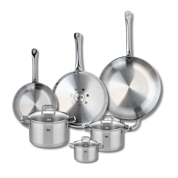 Batterie de cuisine Profi Citrin en inox - 3 poêles et 3 faitouts - grise