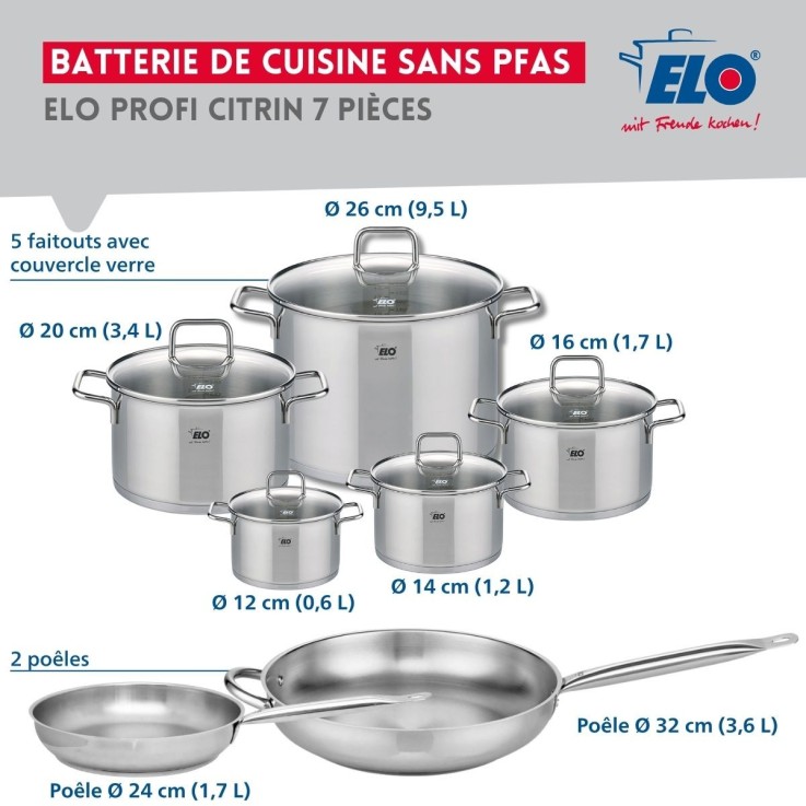 Batterie de cuisine Profi Citrin en inox - 12 pièces