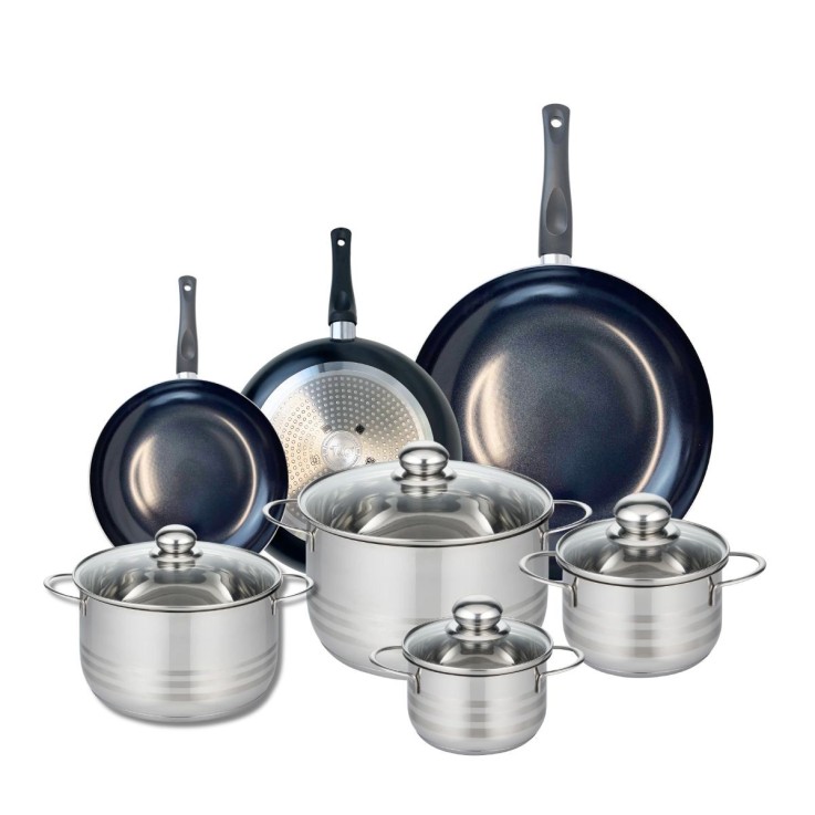 Batterie de cuisine Prima Brillant en aluminium et inox - 7 pièces - noire