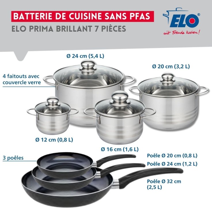 Batterie de cuisine Prima Brillant en aluminium et inox - 7 pièces - noire