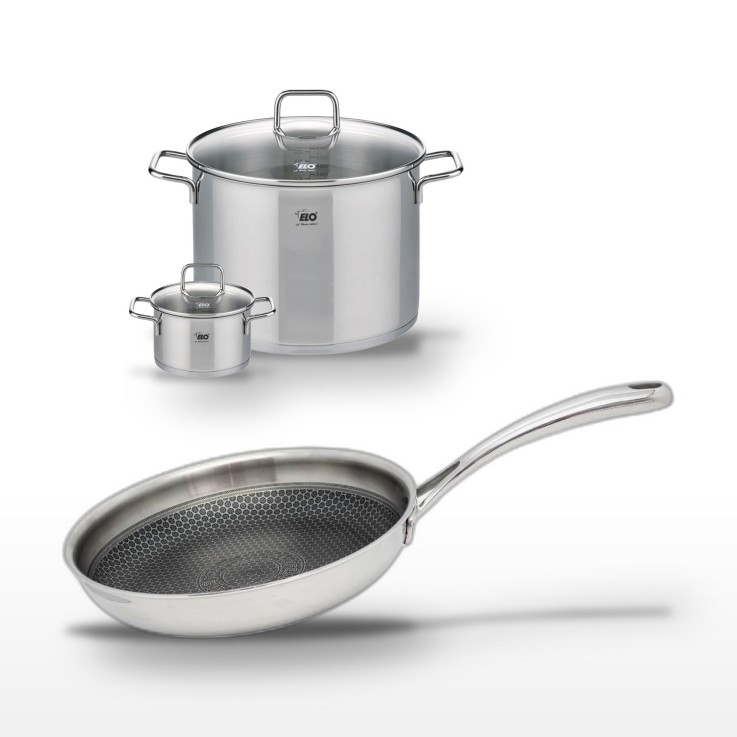 Batterie de cuisine Relief Evolution en inox - 28, 26 et 14 cm