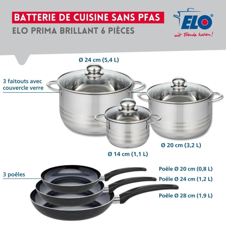 Batterie de cuisine Prima Brillant en aluminium et inox - 6 pièces