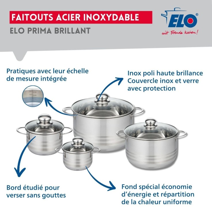 Batterie de cuisine Profi Brillant en inox - 6 pièces - diamètres 12-32 cm