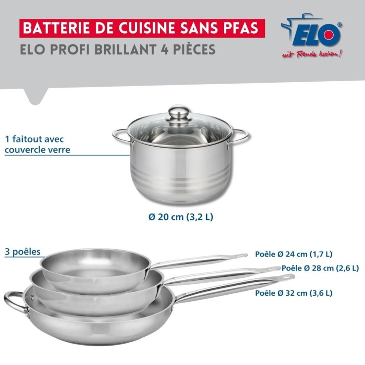 Batterie de cuisine Profi Brillant en inox - 4 pièces - gris