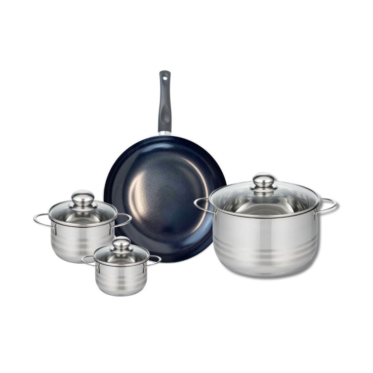 Batterie de cuisine Prima Brillant en aluminium et inox - 4 pièces - noir