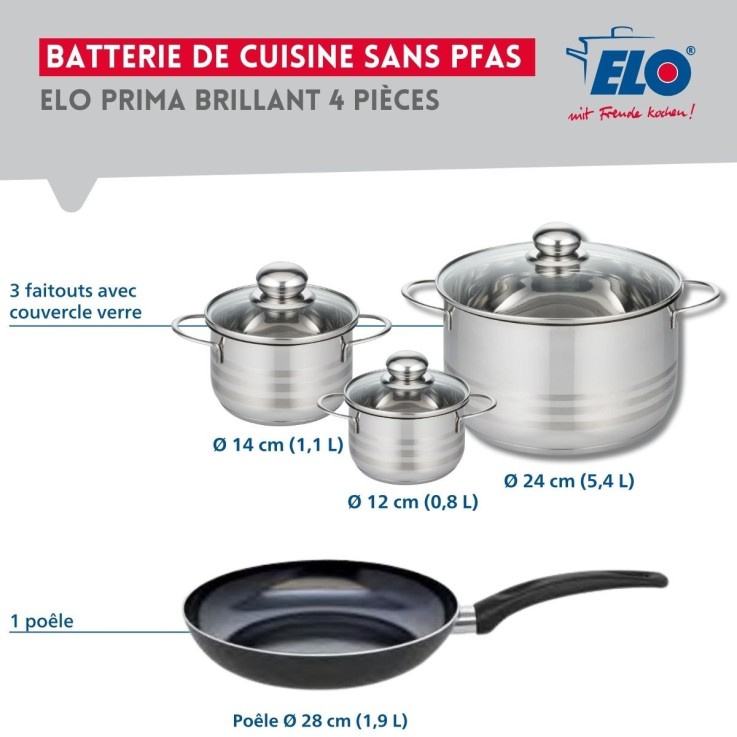 Batterie de cuisine Prima Brillant en aluminium et inox - 4 pièces - noir