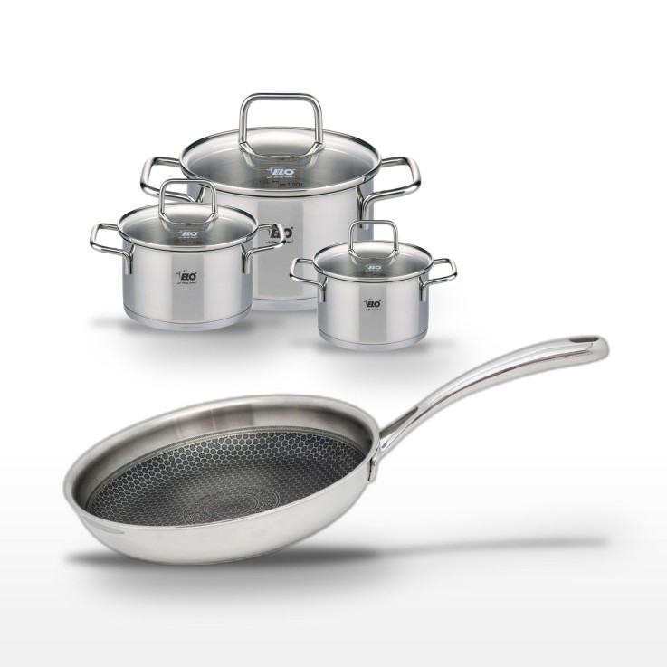 Batterie de cuisine Relief Evolution en inox - 12/14/20 et 28 cm