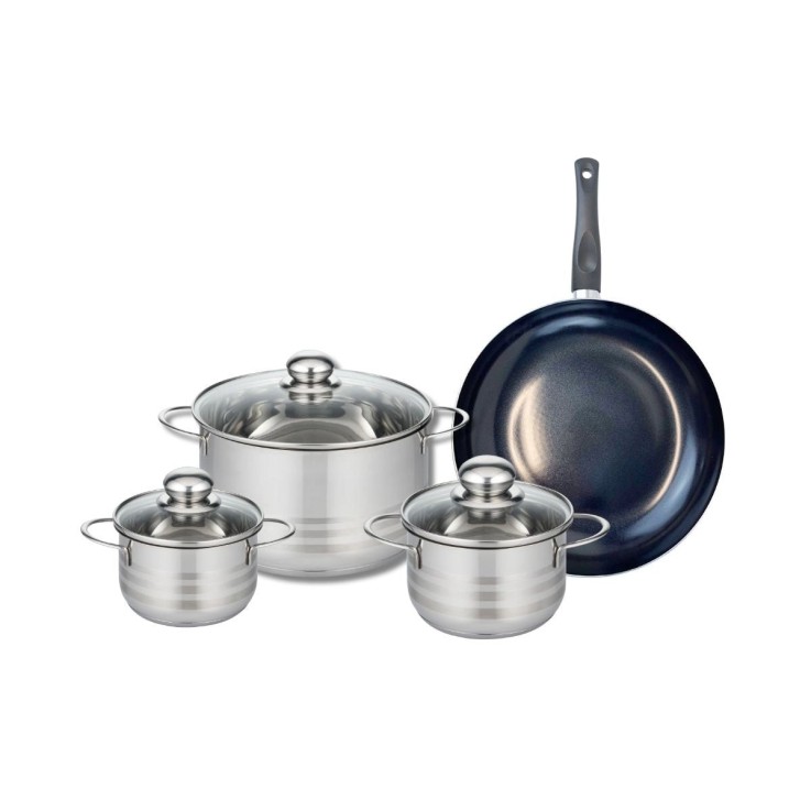 Batterie de cuisine Prima Brillant en aluminium et inox - 4 pièces - noire